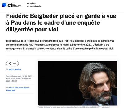 Арестован популярный французский писатель Фредерик Бегбедер