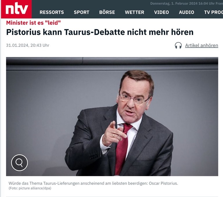 Писториус "устал от дебатов" о поставках дальнобойных ракет Taurus 